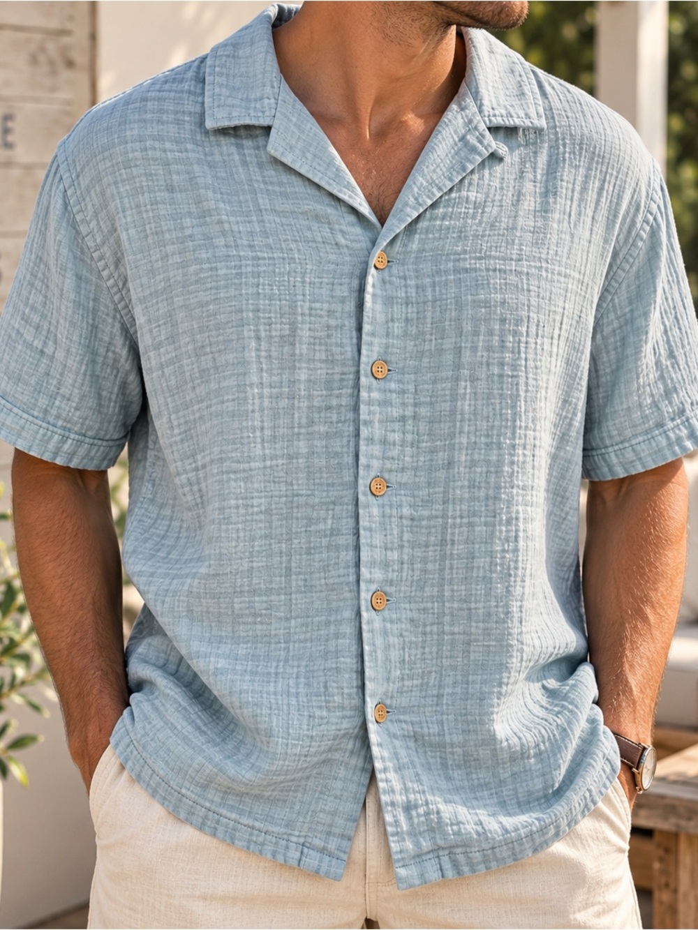 Medium | Lucky Brand | Light Blue Cotton Gauze Camp Collar Shirt NWOT